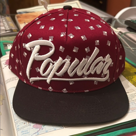 Popular Demand snap-back Hat- Maroon and Black~ New - Picture 1 of 5
